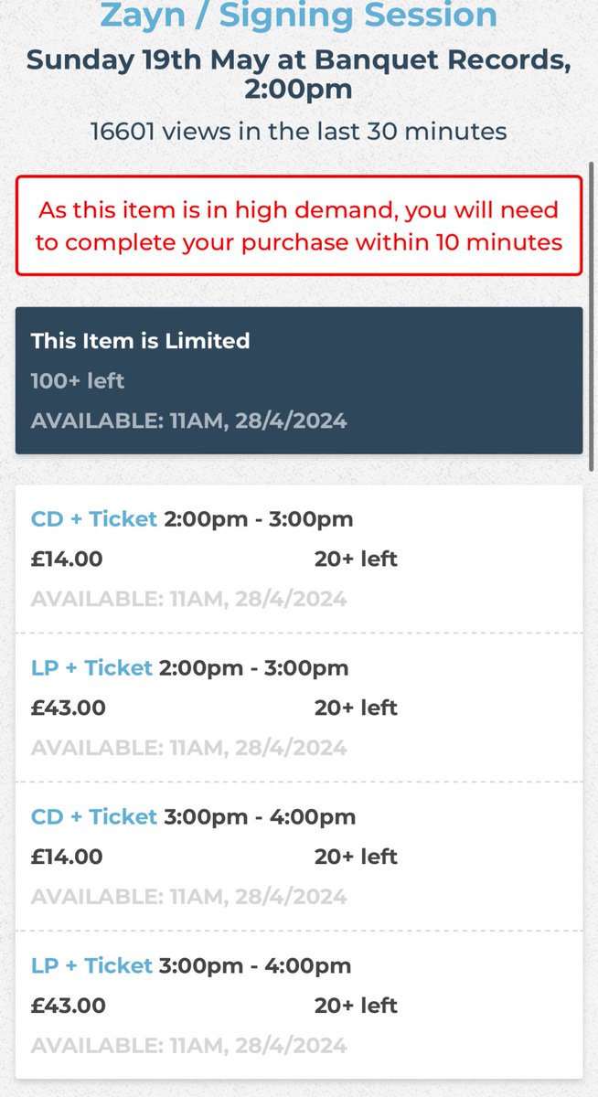 ZaynReport's tweet photo. 15 minutes left for Zayn’s album signing sessions tickets to be up! 2 more slots have been added. Good luck! 
Buy here: https://t.co/A9D7EazRPY https://t.co/7FgrUwH9vY