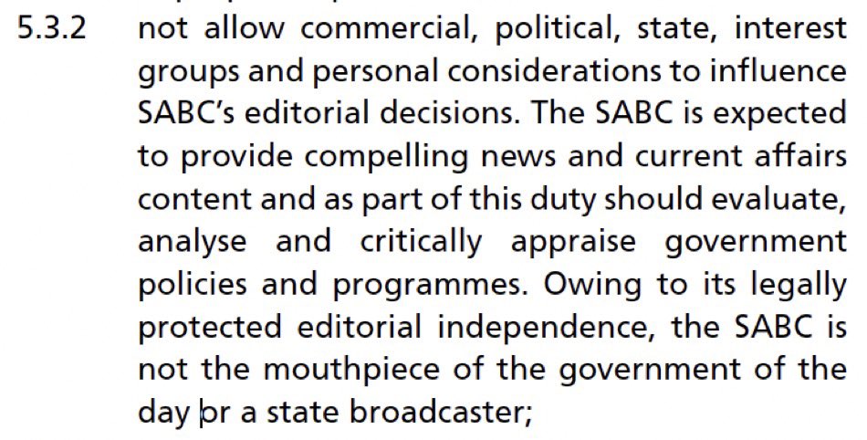 @SABCNews journalists and editorial staff are required as a condition of employment to adhere to the Corporation's policies, including & especially the SABC's Editorial Policies. The GE News & Current Affairs is also Editor-in-Chief & would just be doing his job by committing to: