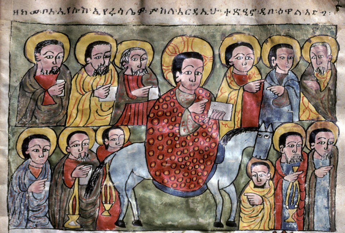 To those who celebrate Palm Sunday today: Happy Feast! 🌴 ሆሣዕና፡ በአርያም፨ Hosanna in the highest! Ethiopia, 15th c. #palmsunday #hosanna #JesusChrist #donkey #africanart