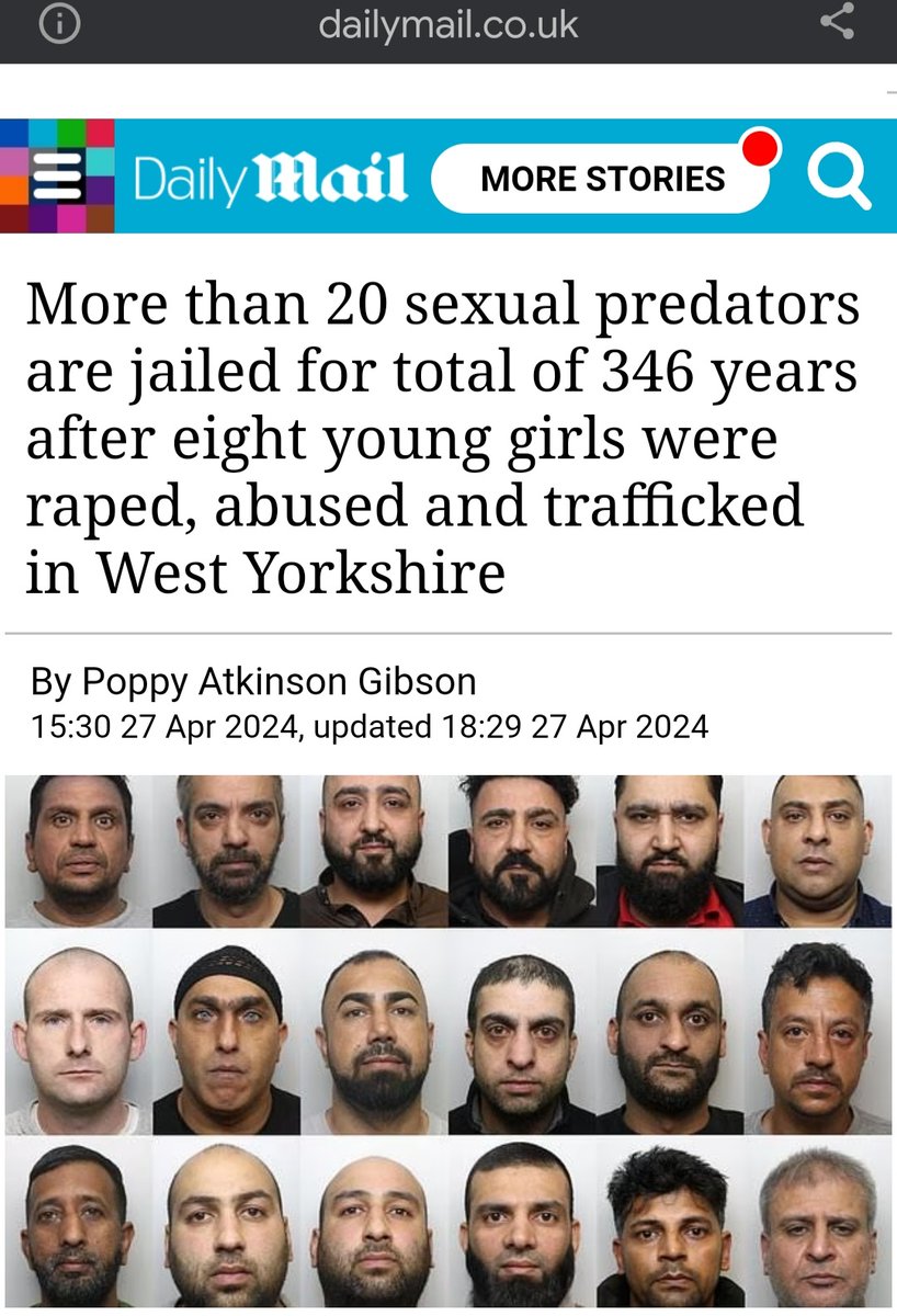In #WestYorkshire, UK 🇬🇧 

24 Muslim men have been sentenced to a total of 346 years in prison for their roles in rape, sexual abuse & trafficking of eight minor white girls.

But Islamists will tell us that Muslim Grooming Gangs in #UK is a conspiracy theory.