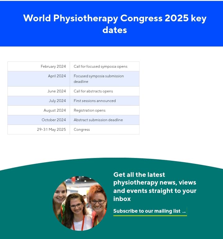 💃🏻💃🏻💃🏻💃🏻🖊️📚WORLD PHySIOTHERAPY 2025 CONGRES.

 Note important dates

 NSP PRTEAM