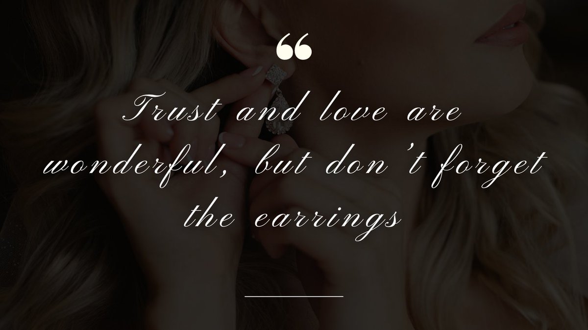 “Trust and love are wonderful, but don’t forget the earrings.” — Estee Lauder

#jewelryquotes #jewelrygram #jewelrylover #jewelryaddict #quotes #jewelry #lovejewelry #finejewelry #dailyquotes #earrings