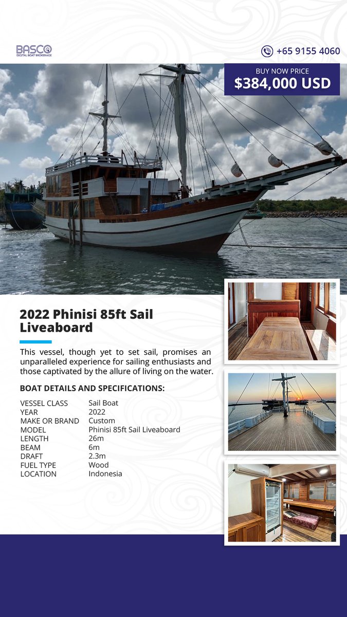 Embark on a maritime journey like never before with the opportunity to own the 2022 Phinisi 85ft Sail Liveaboard, currently in the final stages of construction in the captivating archipelago of Indonesia. 
Learn more: bit.ly/4be0tHL