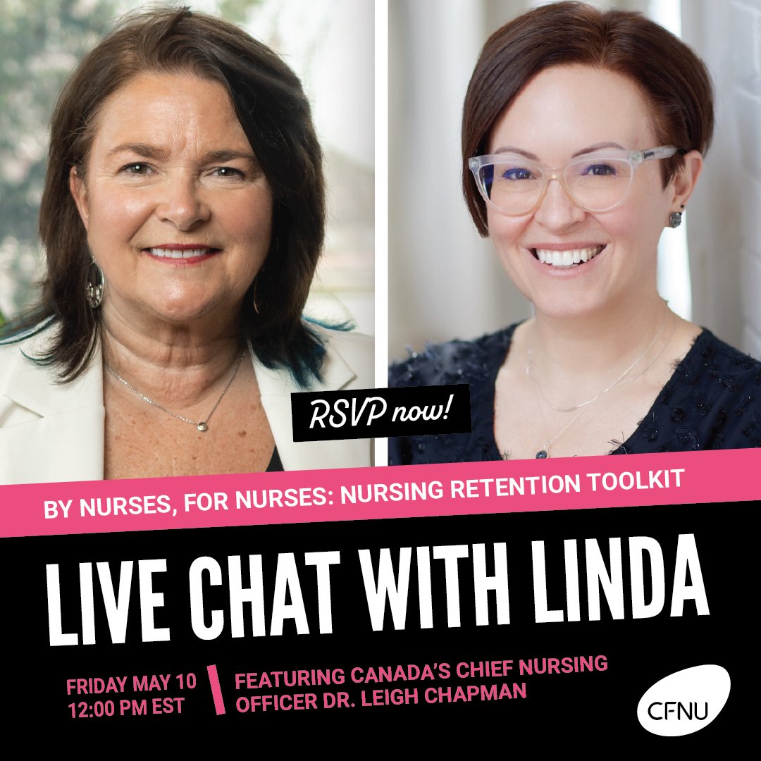 Just 12 days left until CFNU celebrates #NursesWeek with a discussion about how we can retain nurses in our public health care systems. Featuring Chief Nursing Officer Dr. Leigh Chapman. 

Register here: fb.me/e/cvUEINpFz

#NurseTwitter #cdnhealth #canlab @LeighChappy
