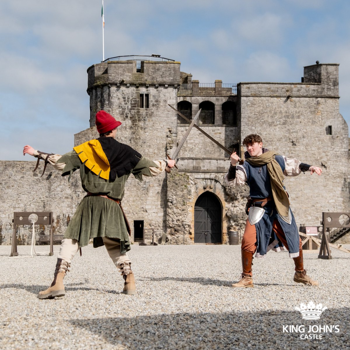 Bringing history to life at King John's Castle! 🏰 Witness the thrill of a sword fight reenactment in our historic courtyard. Step into the past and experience the excitement firsthand. ⚔️ Open 9:30am to 6pm, seven days a week.