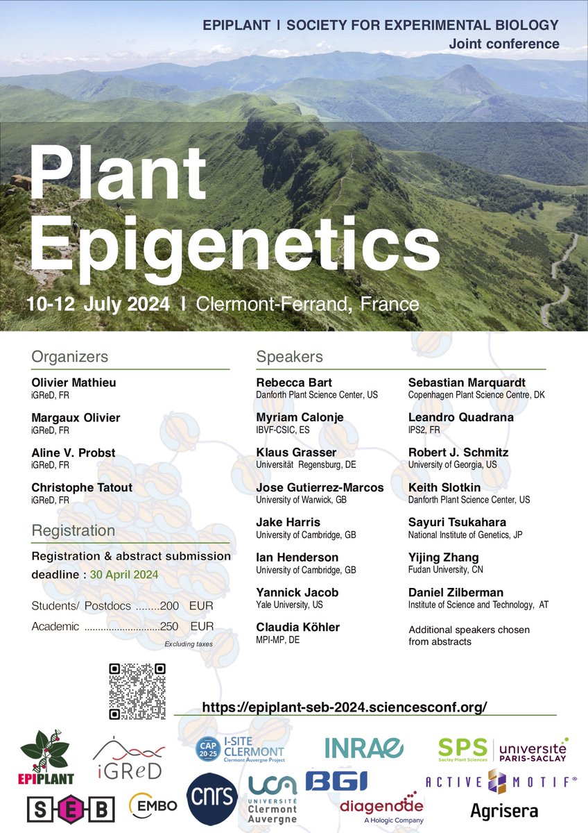 Only two more days left to register for the @epiplant / @SEBiology symposium on Plant Epigenetics, @GReD_Clermont Join us in Clermont-Ferrand, France, July 10-12, 2024. Program & registration ➡️epiplant-seb-2024.sciencesconf.org Deadline 30th of April!