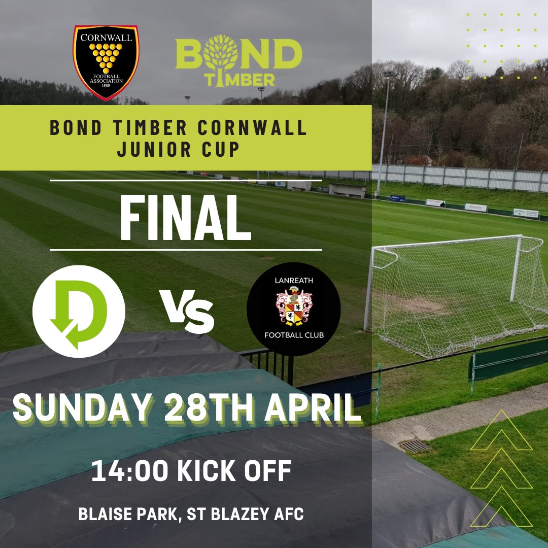 @BondTimber Cornwall Junior Cup!

Join us today a @StBlazeyAFC for this exciting final kicking off at 2PM between: 
@DropshipFc 🆚 @Lanreath_FC 

#cornwallfootball