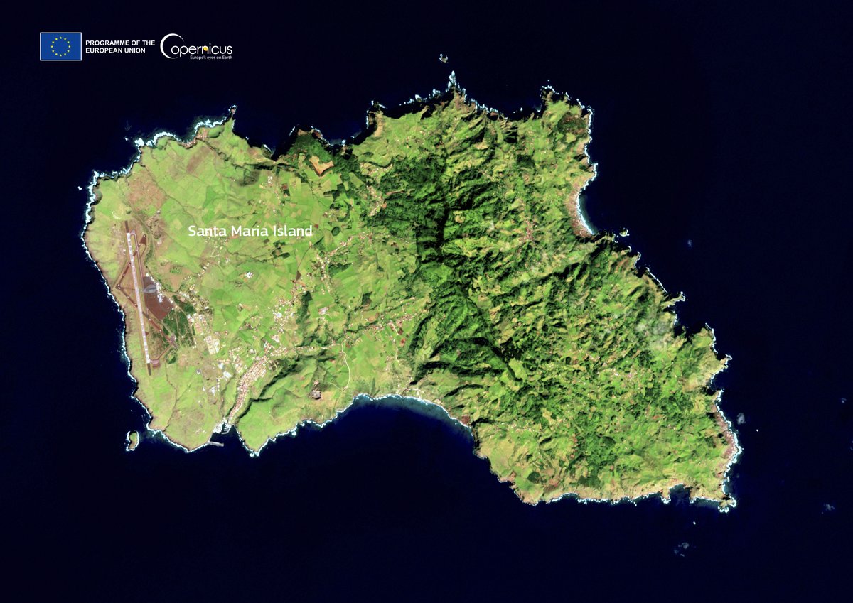 Olá, Santa Maria! 

#Sentinel2 acquired this rare cloudless view of the island in the Azores archipelago 🇵🇹 on 25 February 2020

#Copernicus #OpenData supports the monitoring of islands around the world, helping to inform conservation efforts and protect their ecosystems 🐢