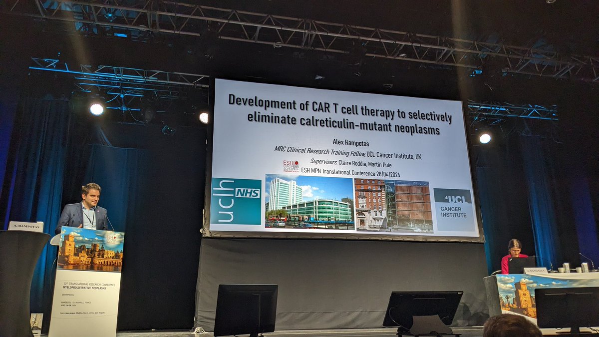 Very glad to present our data on pre-clinical validation for the discovery of a novel CAR-T therapy for mutCALR Myelofibrosis in such an amazing meeting #ESHMPN2024 Many thanks to @drclaireroddie, Martin Pule, Jon Lambert and @beth_psaila for their ongoing support @uclcancer