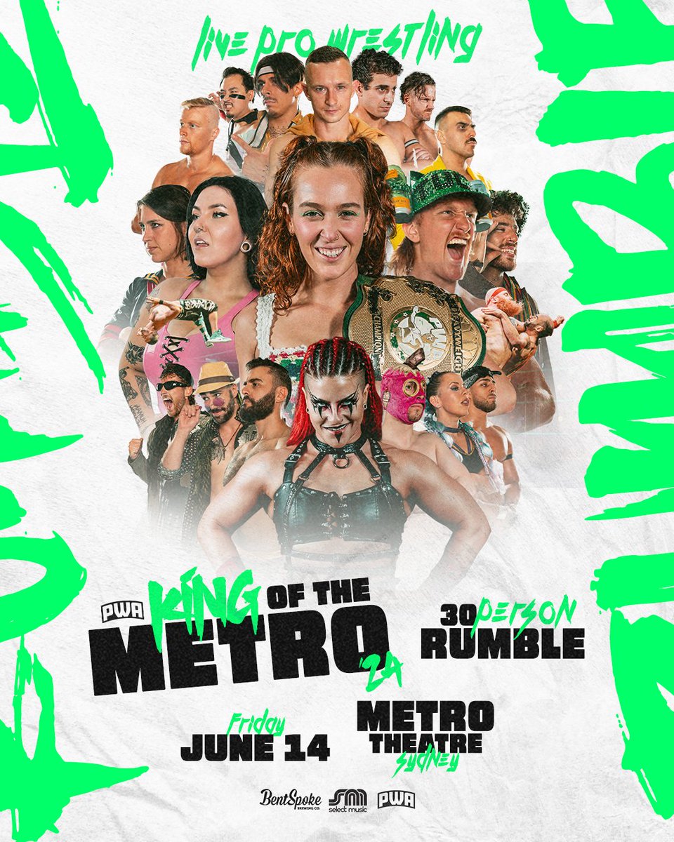 PWA Presents: King of the Metro 👑 PWA is BACK in the heart of the Sydney CBD with the 30 Person King of the Metro RUMBLE! ➕ PWA Heavyweight Championship: Jessica Troy Vs DELTA - Pro Wrestler METRO THEATRE 📌 | JUNE 14 📆 GET TICKETS NOW 🎟️⬇️ tinyurl.com/pwametro24tix