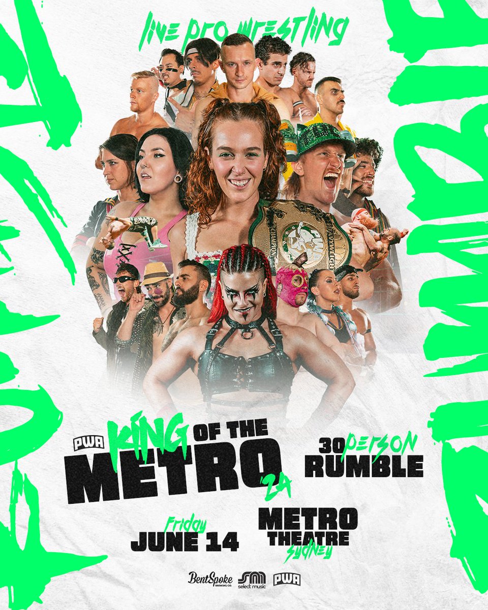 PWAaustralia's tweet photo. PWA Presents: King of the Metro 👑

PWA is BACK in the heart of the Sydney CBD with the 30 Person King of the Metro RUMBLE! 

➕ PWA Heavyweight Championship: Jessica Troy Vs DELTA - Pro Wrestler

METRO THEATRE 📌 | JUNE 14 📆
GET TICKETS NOW  🎟️⬇️
https://t.co/ZqZl8r6sPM https://t.co/yUcLkU7Ndm