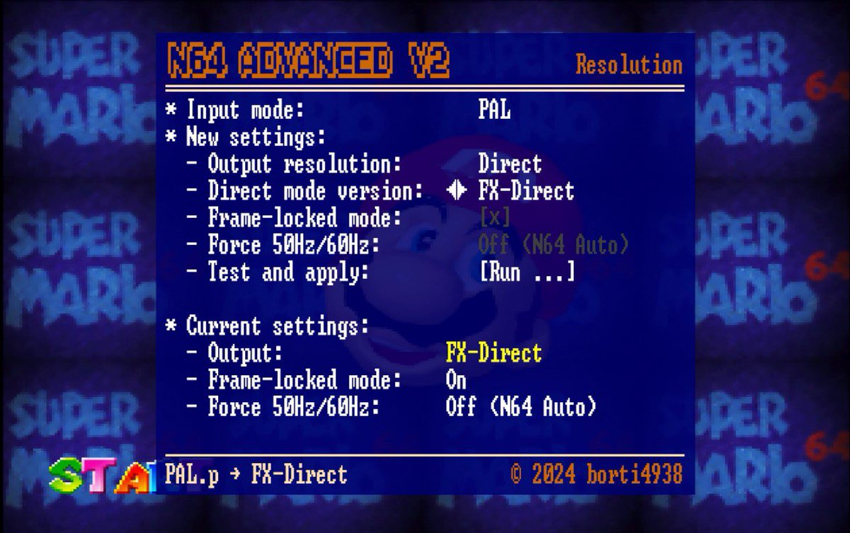 borti4938's tweet photo. Next firmware for N64Adv2 will have some updates in direct mode:
- Support of FX-Direct for Morph users
- Sending PAL boxed flag (use 240lines instead of 288) via info frame in DV1 mode
Need some more time for testing before releasing it 🧐 https://t.co/K2vxiqzHck