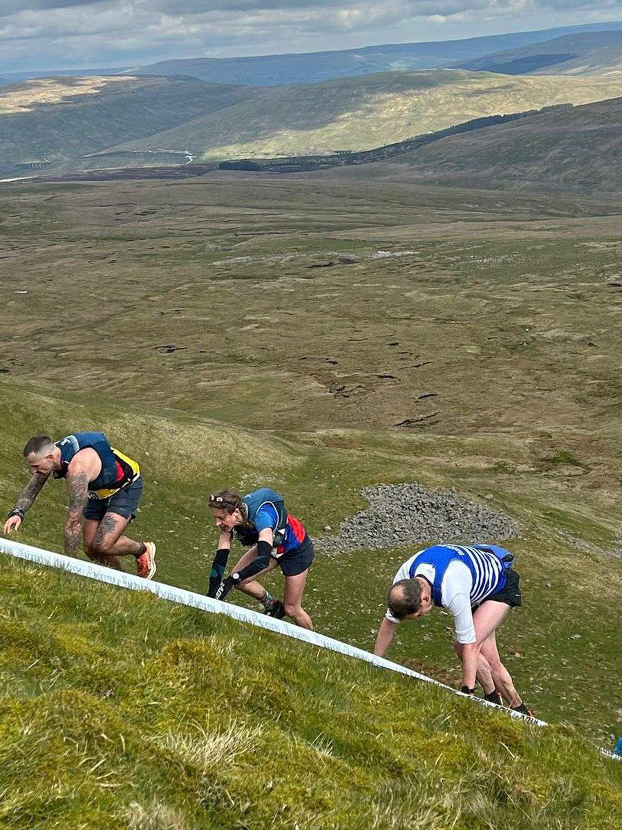 This is me in the blue and white climbing Whernside in @3PeaksRaceInov8 race yesterday. Not the best photo of me I’ve ever seen but at least they didn’t take from the back 😂 PS despite the hair line I’m not a part time Monk.