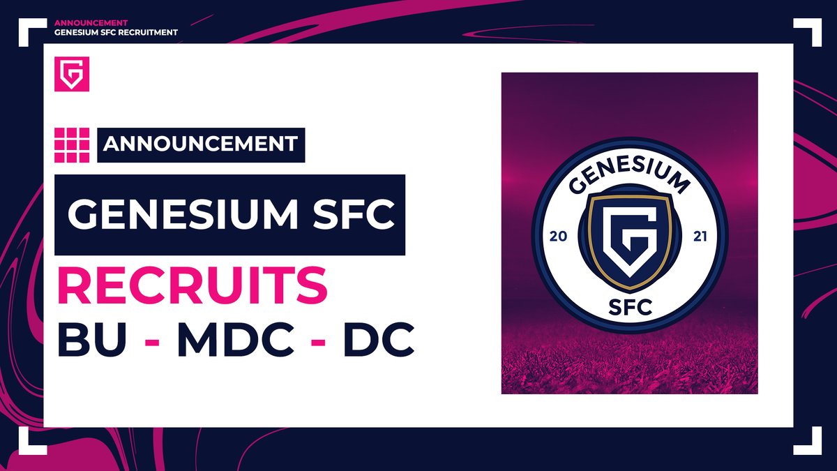 🔎 <a href="/GenesiumSFC/">Genesium SFC ⚽</a> recrute afin d'étoffer son effectif pour la saison dans l'objectif de rush les compétitions VPG 🇫🇷 🇧🇪 🇨🇭

🗒️ Nous recrutons :

• BU
• MDC
• DC

📩 DM pour + d'infos.

<a href="/TeamGenesium/">Genesium</a> #WhereItBegins 👾