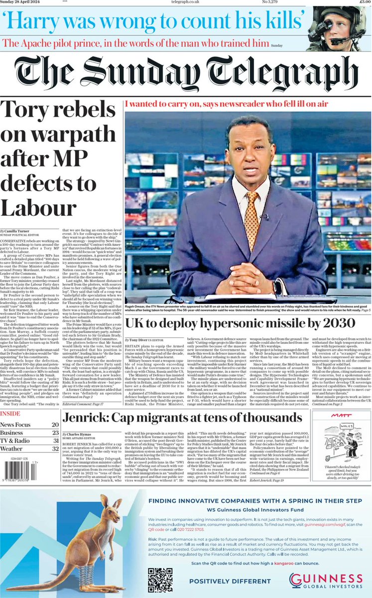 The Sunday Telegraph - Tory rebels on warpath after MP defects to Labour 

#News_Briefing #The_Sunday_Telegraph #UK_Papers 

wtxnews.com/tory-rebels-on…