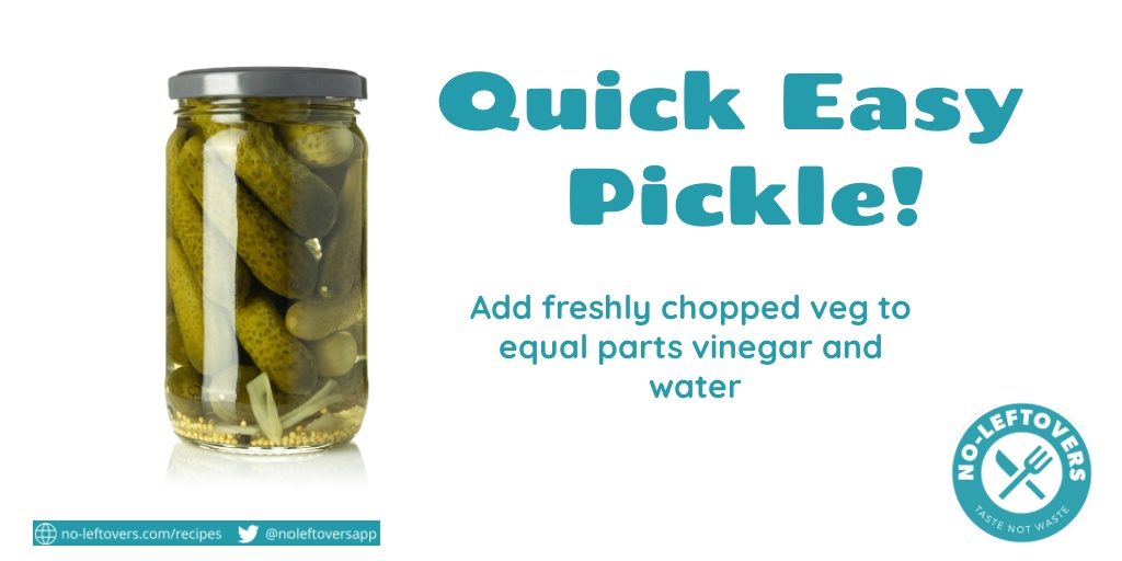 For extra flavour in your pickle add in some sliced garlic, fresh ginger, fresh chopped herbs, or dried herbs. 

#pickle #foodhack #footwastehack #pickles #pickledveg #recipes #leftovers #noleftovers #tastenotwaste #zerowaste #noloftoversapp #reducefoodwaste