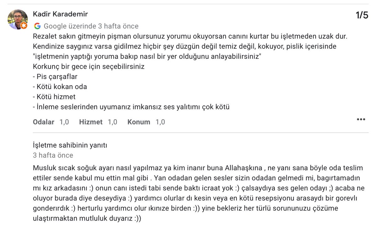 Ankara Bahçelievler’de bulunan Black House isimli otelin müşterilerine verdiği yanıtlar şoke etti.