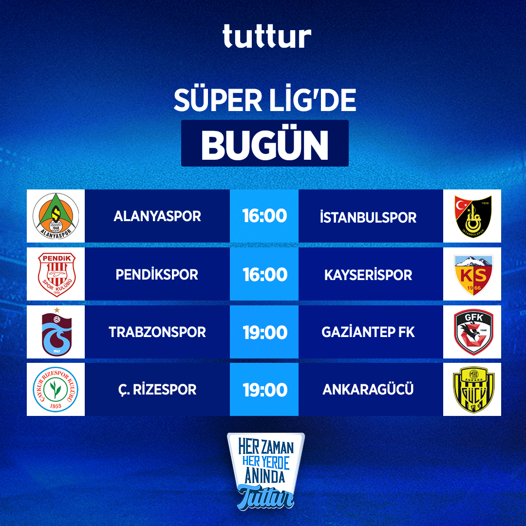 Süper Lig'de 34. hafta heyecanı bugün oynanacak 4 maçla devam edecek... 👉tuttur.com/bulten/futbol