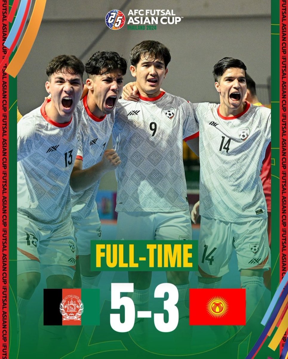 AfghanAtalan3's tweet photo. FT | 🇦🇫 Afghanistan 5️⃣-3️⃣ Kyrgyz Republic 🇰🇬

𝗧𝗛𝗘𝗬 𝗛𝗔𝗩𝗘 𝗗𝗢𝗡𝗘 𝗜𝗧!
Afghanistan are heading to #FutsalWC for the first time! 

#ACFutsal2024 | #AFGvKGZ https://t.co/9lOT98SSiJ