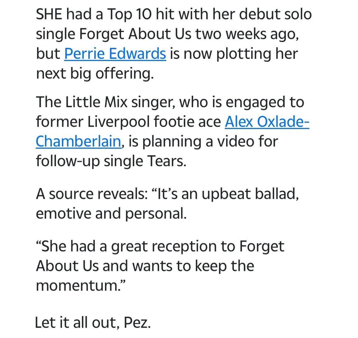 JADEtearoom's tweet photo. Perrie's next single will allegedly be an upbeat, "emotive and personal" ballad named Tears 💧 https://t.co/7j4BaEQPxC