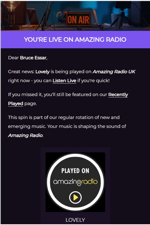 A flurry of activity on amazing Radio for me this morning! Three new tracks featured live! 👍