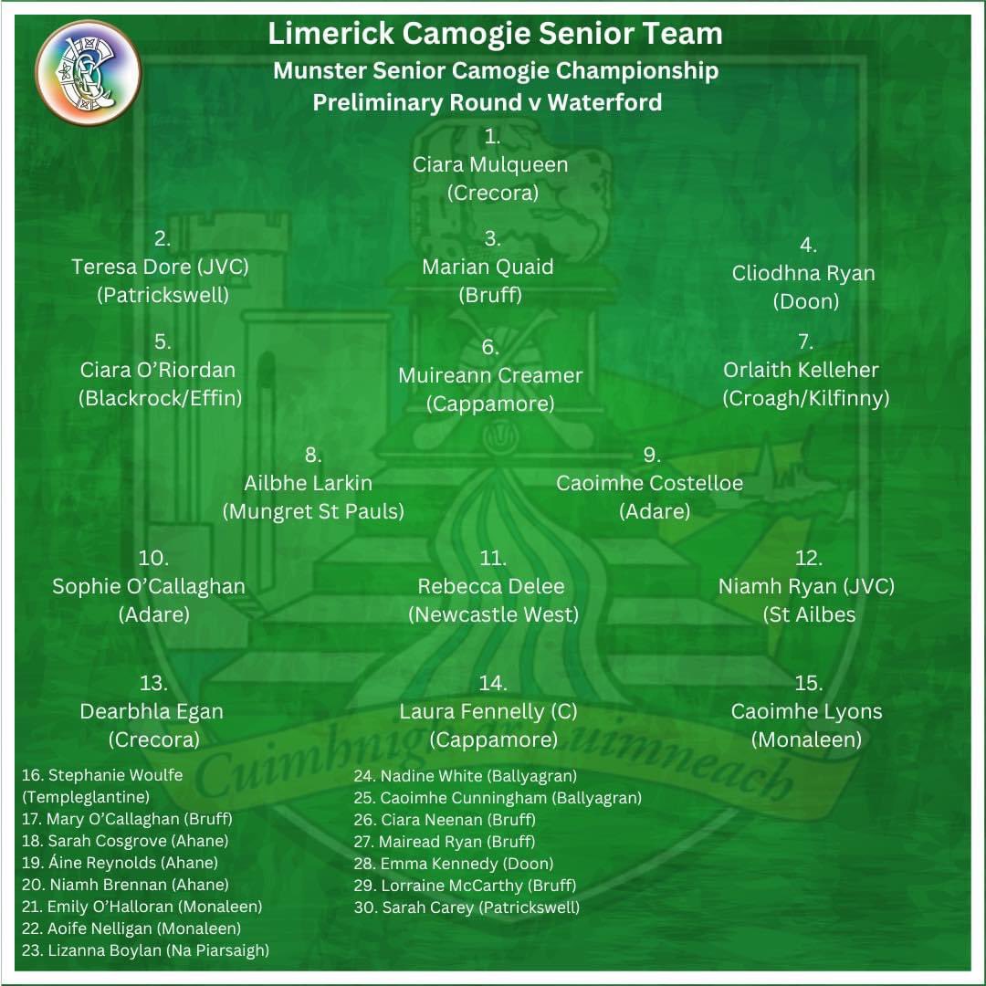 🇳🇬🇳🇬 Best of luck to Caoimhe, Sophie & the senior camogie team & mgt today v Waterford in the Munster Senior Camogie Championship in the TUS Gaelic Grounds. A double header with the Limerick v Tipperary game so let’s get there early & get behind these ladies!! ⏰ 2pm.