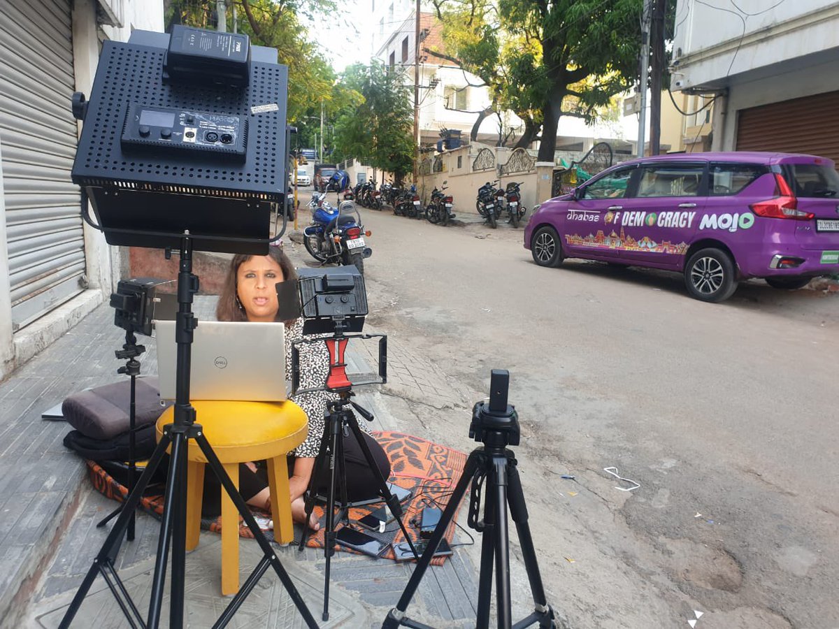 It’s been a tough few days #OnTheRoad with #DhabasOfDemocracy - hot as hell , poor bandwidth & network, bumpy roads, long drives . But tenacity is almost as critical a quality in a journalist as curiosity . Reached #Telangana now and onwards to #Maharashtra -and that’s our studio