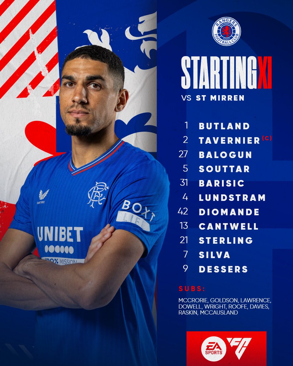 🆕 Today’s #RangersFC team to face St Mirren. 🗒️ Full Team News: rng.rs/3WiVAYR