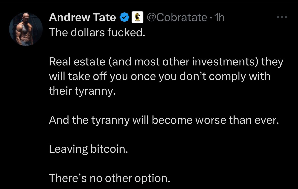 NEW: Andrew Tate makes the case for #Bitcoin 👀