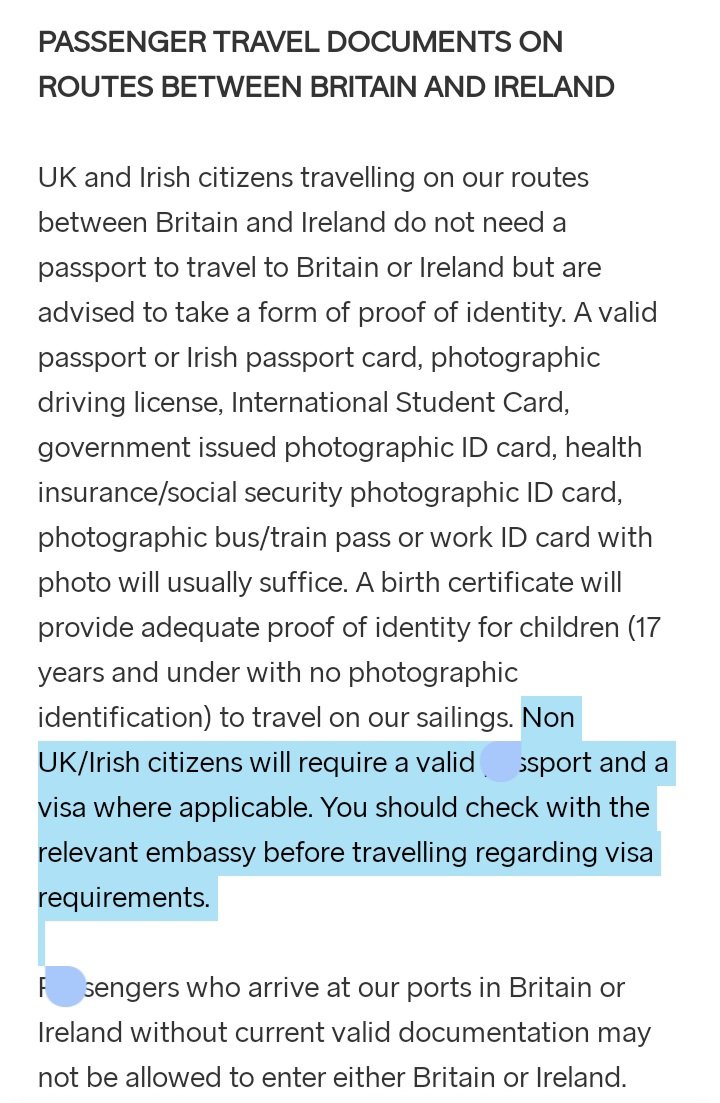 @Oates1592 @katy_scarletta @Mike_Fabricant @DickFbpe Passengers not from 🇬🇧 & 🇮🇪 require a passport &, if applicable, a visa to board Stenaline to Belfast/Larne.