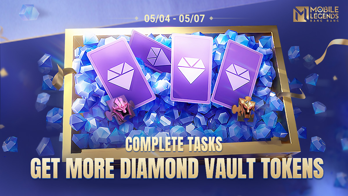 From 05/04 to 05/07, log in to the game and complete designated tasks to receive additional Diamond Vault Tokens! The Diamond Vault event offers massive Diamonds and numerous rare skins as rewards. What are you waiting for? #MobileLegendsBangBang