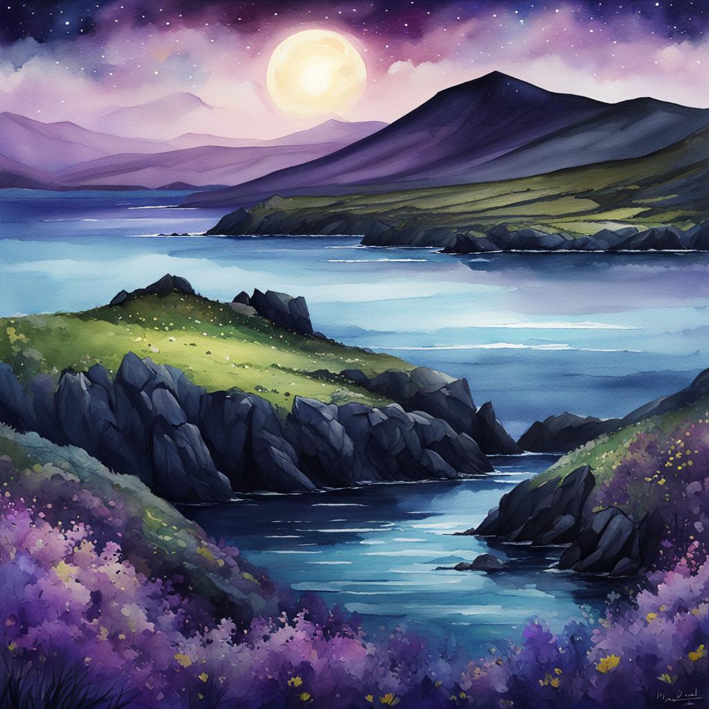Midnight,   Dingle Peninsula. #irishart #irishartist   #irishartists #irishartforsale #irishartcollectors #irishartgalleries   #irishlandscapes #irishlandscapesketch #nftdealer #nftinvestor #nftinvestors   #nftart #nftartist #nftcommunity #nftcollector #nftcollectors