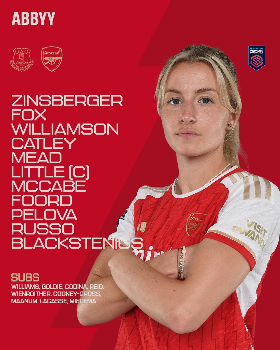 🔴 𝗧𝗘𝗔𝗠𝙉𝙀𝙒𝙎 ⚪️ 🏴󠁧󠁢󠁥󠁮󠁧󠁿 @leahcwilliamson in defence 🇮🇪 @Katie_McCabe11 at left back 🇸🇪 @SBlackstenius leads the line COME ON YOU GUNNERS! ✊