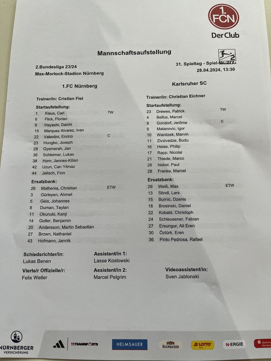 BILD_FCN's tweet image. Und hier das komplette Aufgebot: Bei den Gästen sitzt der einstige Relegationsretter Schleusener zunächst auf der Bank. #fcnksc #club