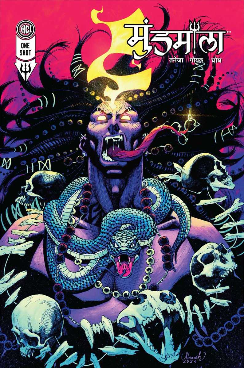 HolyCowEnt's tweet photo. Mundmala Hardcover edition cover by @sketcherabinash 

Releasing on 7th May.

#shiva #mahadev #hcverse #vivekgoel #graphicnovel #comicbooks #ncbd #hindiedition #holycowentertainment #indiecomics #makingcomics #rudra #mahashivratri #theskullrosary #comicconindia #indiancomicbooks https://t.co/qRdwx4g32h