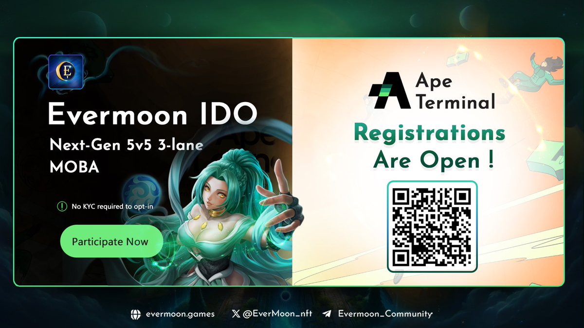 Last chance to secure your spot in the HOTTEST IDO! 🔥 Evermoon on @apeterminal Limited allocations, $10M FDV! This is your last chance to get in early. 👉 Register NOW: launch.apeterminal.io/project/evermo… Get your $EVM !!!