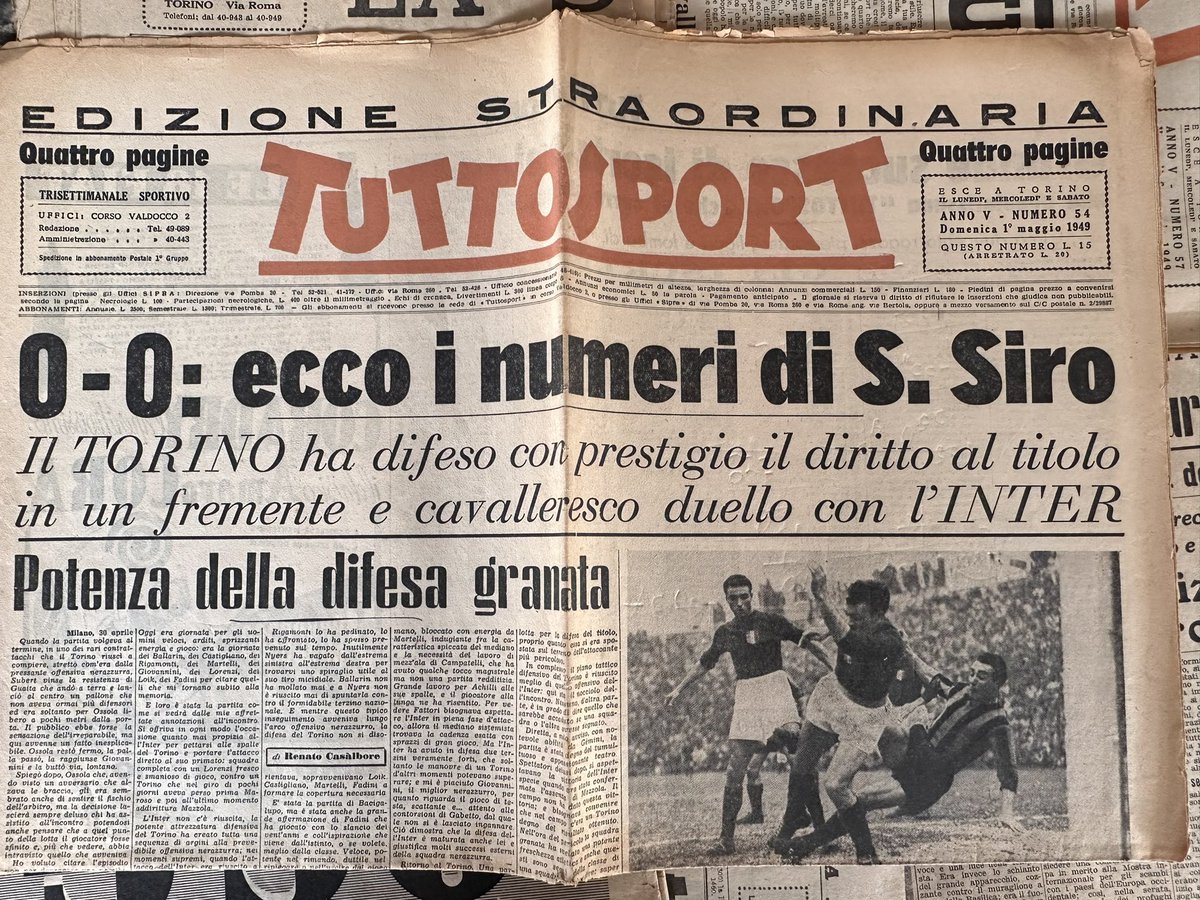 L’ultima partita del #grandetorino con una squadra Italiana L’Inter  30/04/49 Il Torino portò a casa uno 0-0 che sapeva di Scudetto. 5 giorni dopo, il tragico incidente che spezzò la parabola di una squadra che era già diventata Leggenda. #superga 4 Maggio 1949 / 17.03