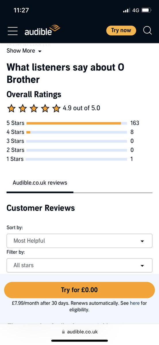 Given that I had to be dragged kicking and screaming into the studio by @baddabyng and the team @canongatebooks books to do the bloody audiobook of O Brother, the ‘performance’ reviews blow my mind.
