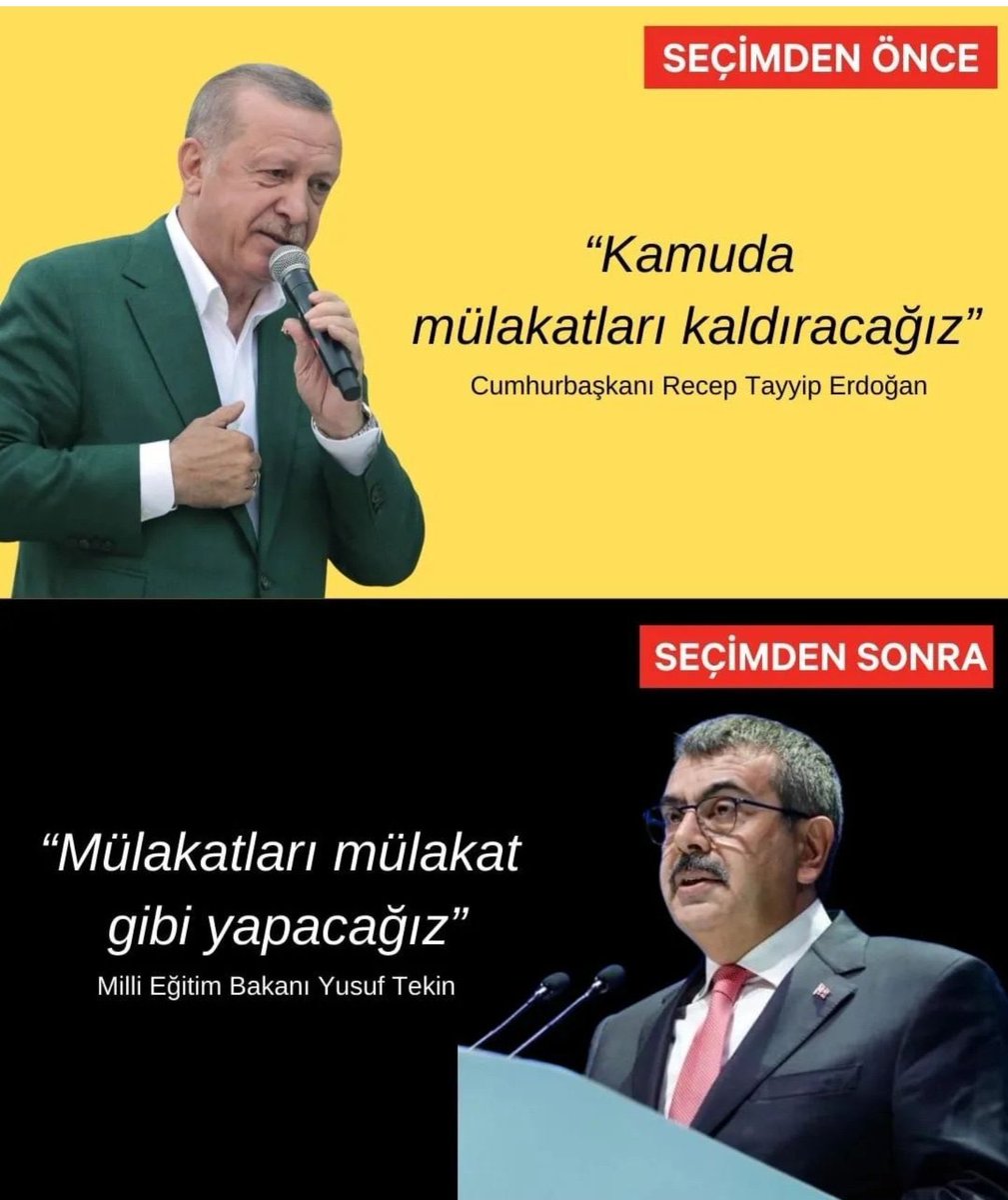 Sayın Bakanım çok bir şey istemiyoruz!
Cumhurbaşkanının verdiği sözü tutmanızı bekliyoruz!  
❗️Mülakat = Torpil istemiyoruz!!!

✅ Mülakatsız 68 bin atama istiyoruz! 

 #Mülakatsız68BinÖğretmenUlusta
