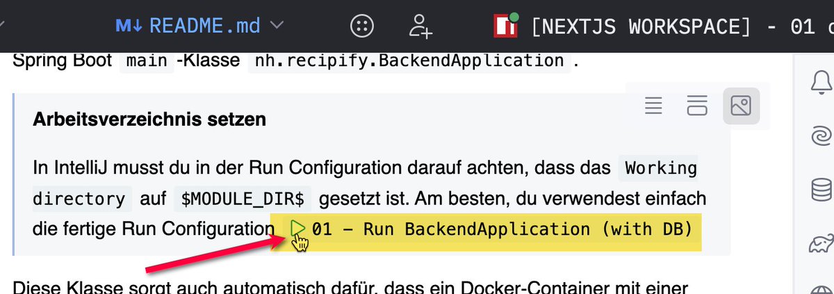 nilshartmann's tweet image. TIL: In @intellijidea  You can write the name of a &quot;Run Configuration&quot; in a markdown file, and it becomes runnable directly from that file 👍
