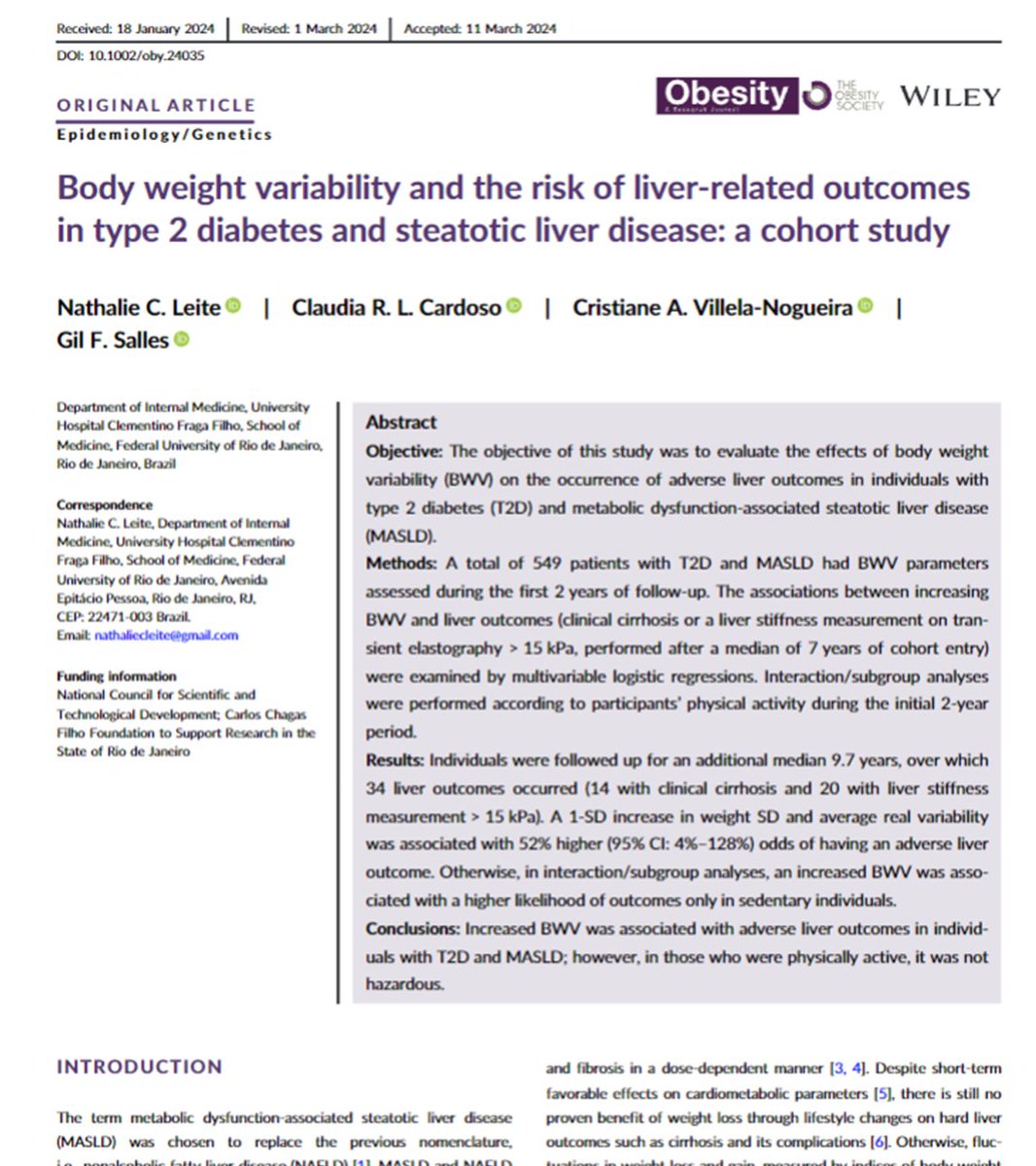 Weight fluctuations in #MASLD and #T2D alter body composition and metabolic homeostasis and are associated with increased risks of adverse liver outcomes, cardiovascular events & mortality. onlinelibrary.wiley.com/doi/abs/10.100…