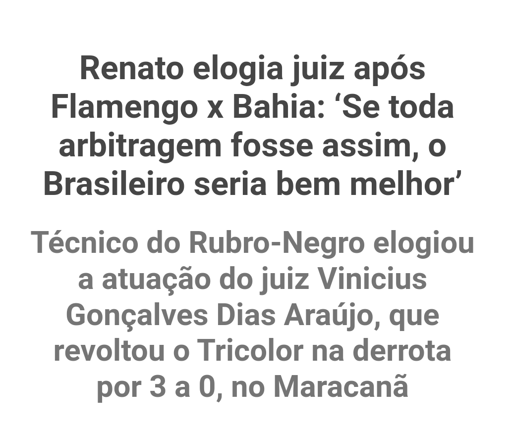 MaiorDoNordestt's tweet photo. Torcedor do Bahia, NEM PENSE em MOMENTO ALGUM em concordar MINIMAMENTE com a postura do Renato/Grêmio sobre o q rolou. Não endossa, pq a gente sabe MUITO bem q NÃO É sobre uma arbitragem justa ou não. https://t.co/mGt7mtCvcm