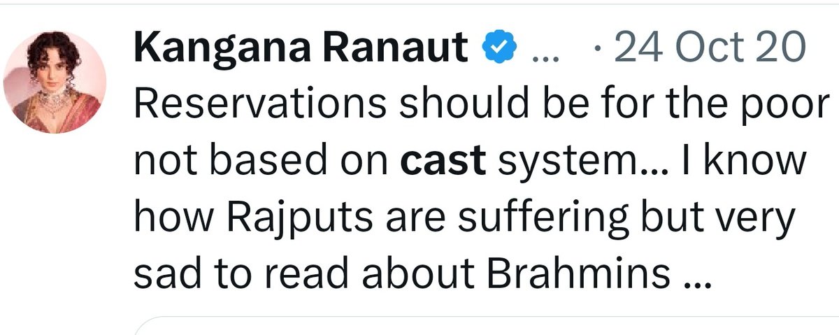 Kangana Ranaut doesn't even know the spelling of 'Caste' and she is advocating for abolishing reservation!

This is the real face of Modi and his party's LS candidate, these people are against SC,ST and OBC reservation.

Every Dalit, Adivasi and OBC should take this seriously!