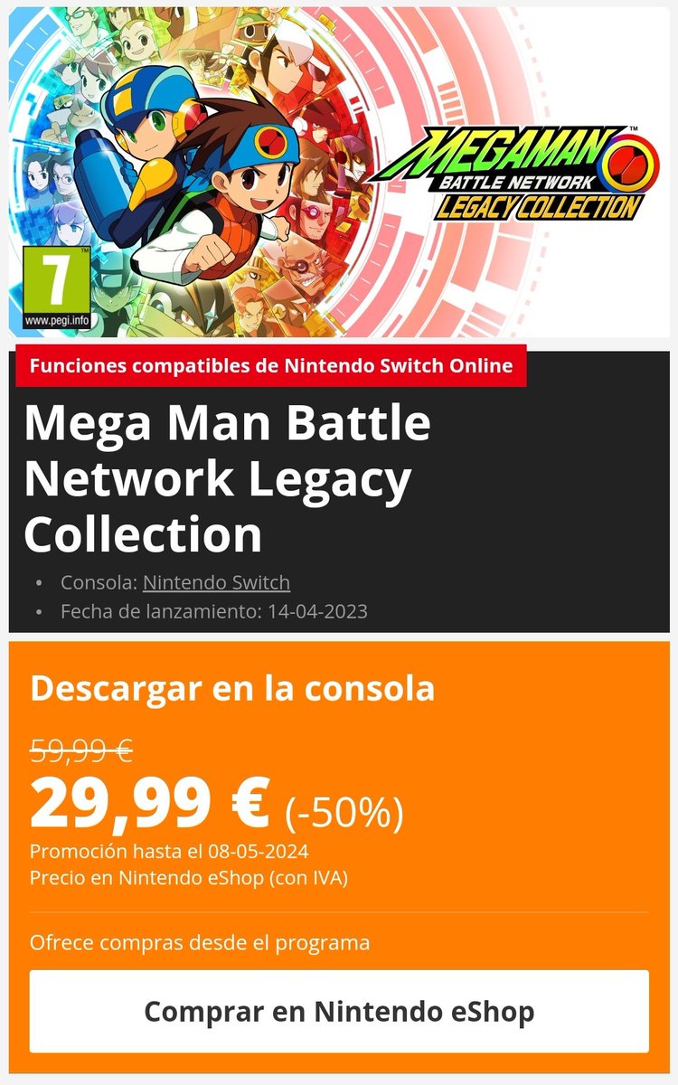 MegaMan Battle Network Legacy Collection a mitad de precio.

Corred insensatos!