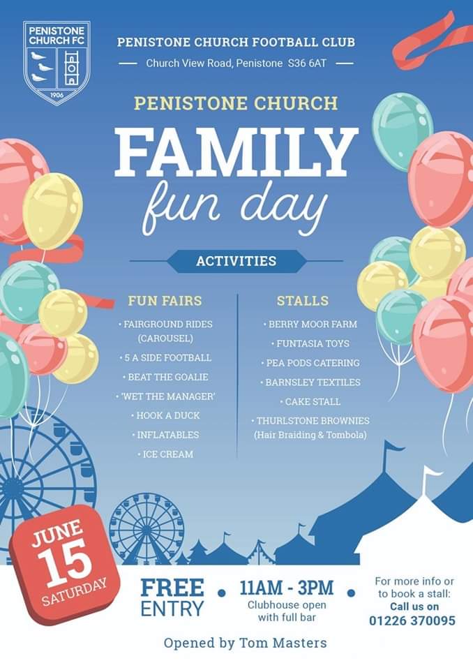 Preparations are well underway for our Family Fun Day on Saturday June 15th. Help support all our junior teams who are having stalls on the day - plus loads more. The day will be opened at 11am with music from Tom Masters. Please share and spread the word
