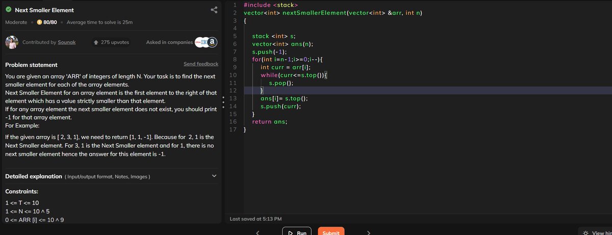 with_code01001's tweet image. Following DSA Playlist by Love Babbar
Lecture 56(Stack Part 3) done
Questions -
1. Next smaller Element
2. Largest Rectangle in Histogram
#codingstreak #31