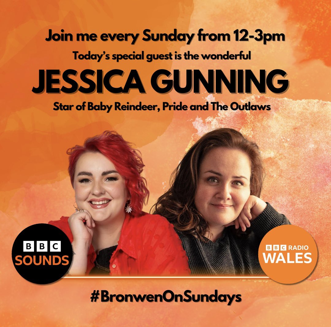 LIVE ON @BBCRadioWales TODAY 🧡 So honoured to say my guest today is Jessica Gunning, who played Martha in the @netflix hit Baby Reindeer. Tune in from 12pm to hear all! For shout outs ⬇️ Call/WhatsApp: 03700 100 110 Text : 8 10 12 Email 💌 bronwen@bbc.co.uk #BabyReindeer