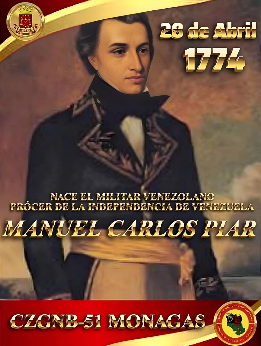 📍#28Abr de 1774 Nace Manuel Piar, 
Militar venezolano de origen curazoleño, prócer de la independencia de Venezuela, conocido como el Libertador de Guayana y Generalísimo Invicto, por haber disputado 24 batallas y no haber sido derrotado. Llegó a ser general en jefe.