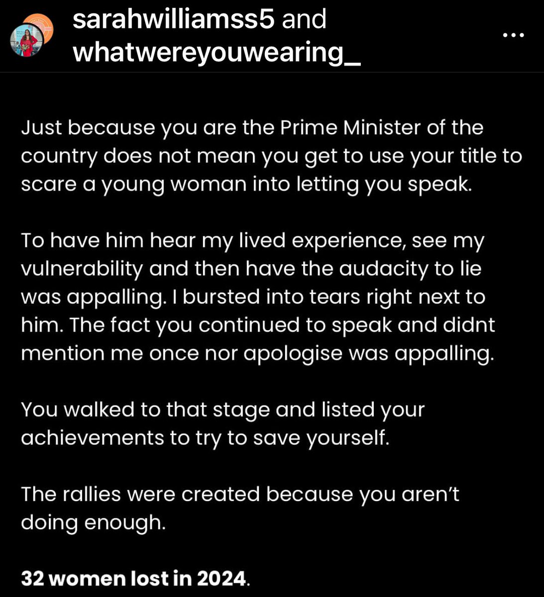 STATEMENT from Sarah Williams says Anthony Albanese “lied to his country today” “Albanese’s office made it clear he was not interested in speaking…[he was] never denied from speaking. He never asked to speak.” Full statement: instagram.com/p/C6TVHinLrEb/…