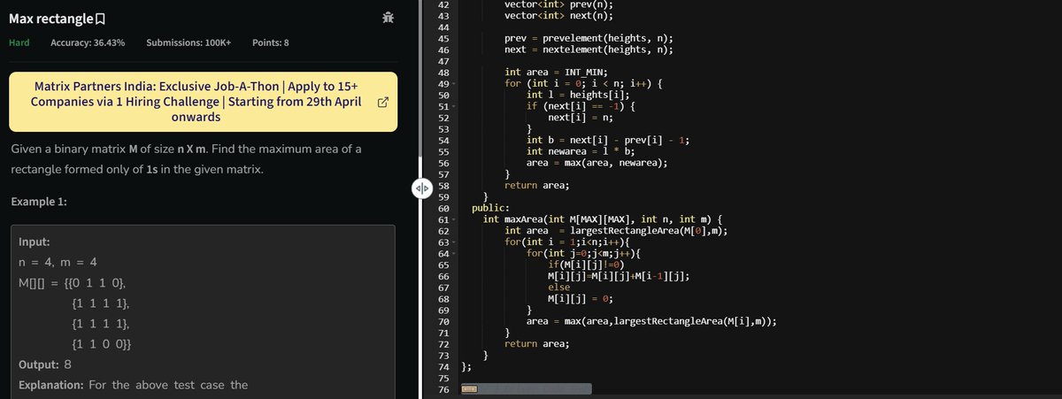 with_code01001's tweet image. Following DSA Playlist by Love Babbar
Lecture 57(Stack Part 4) done
Questions -
1. Celebrity Problem
2. Max rectangle in a binary matrix
#codingstreak #32
